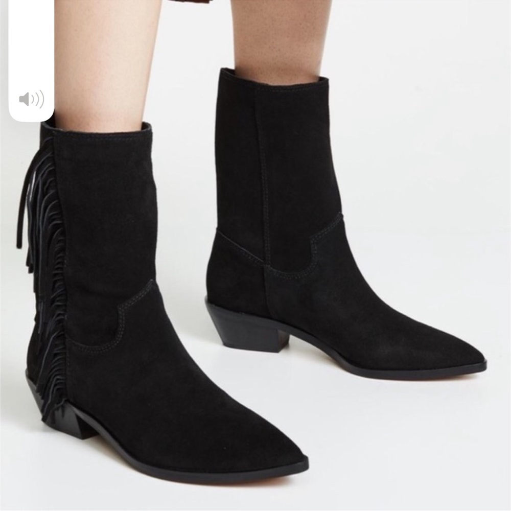 Rebecca Minkoff Black Leather Krissa Fringe Western Boots 10